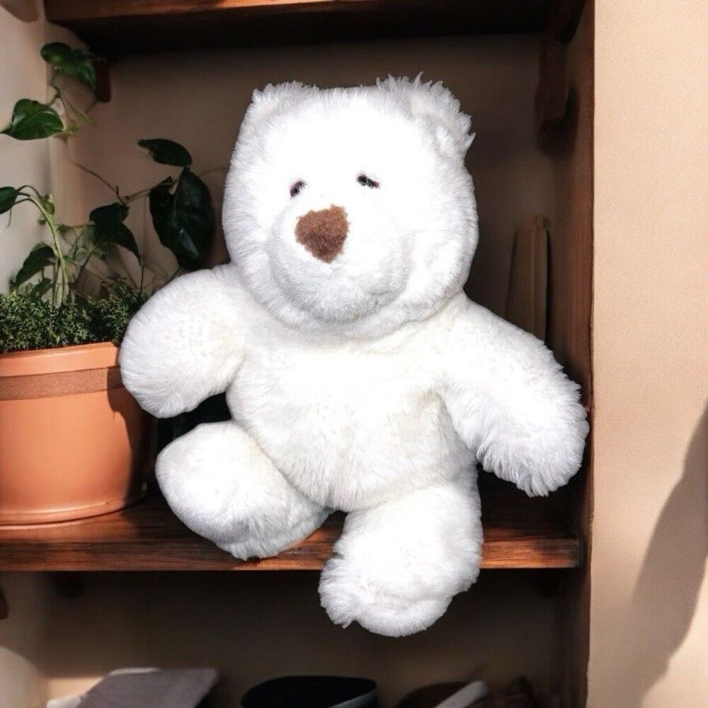GUND Vintage 1988 Spanky Teddy Bear Rare Closed Mouth Ivory White Soft Plush 15”